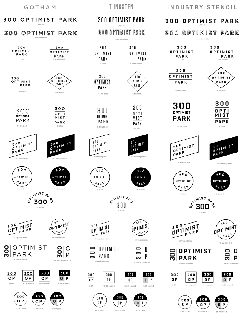 300 Optimist Park logo explorations